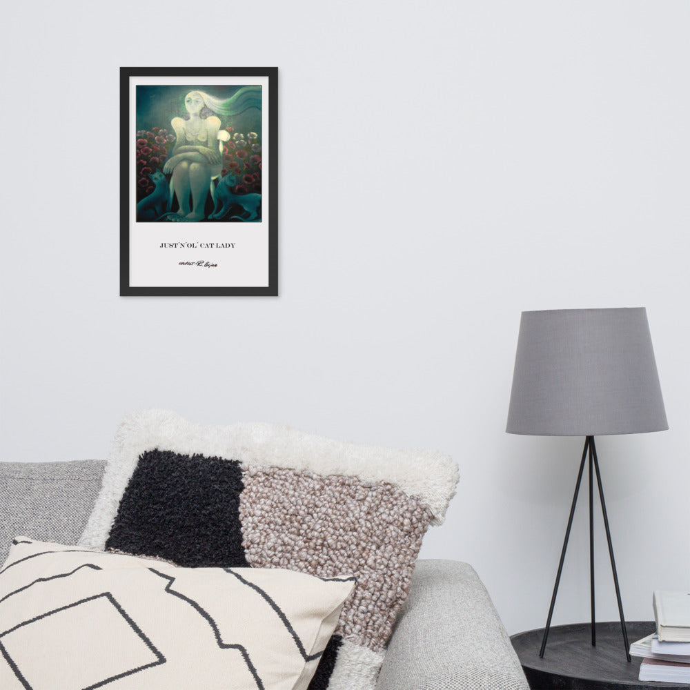 Fine Art print Visual art poster gicleé affishe from original oil painting Cat lady Framed