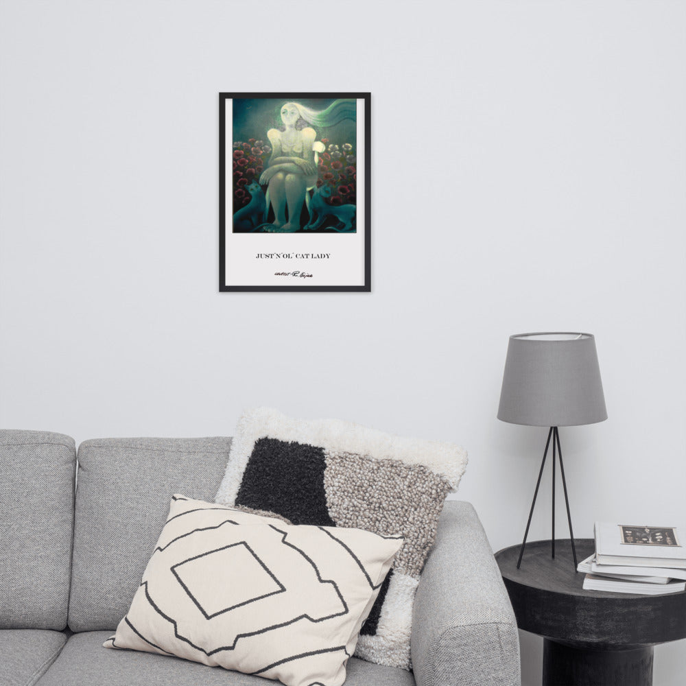 Fine Art print Visual art poster gicleé affishe from original oil painting Cat lady Framed