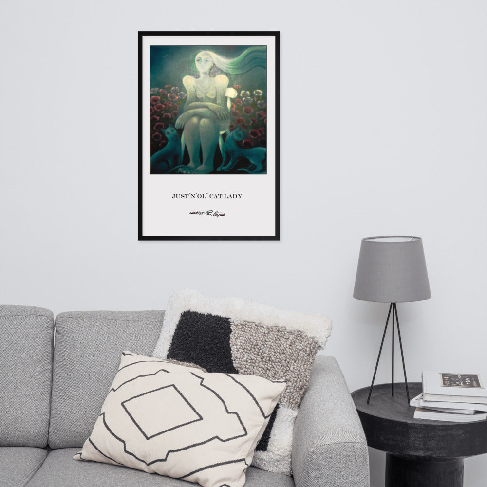 Fine Art print Visual art poster gicleé affishe from original oil painting Cat lady Framed