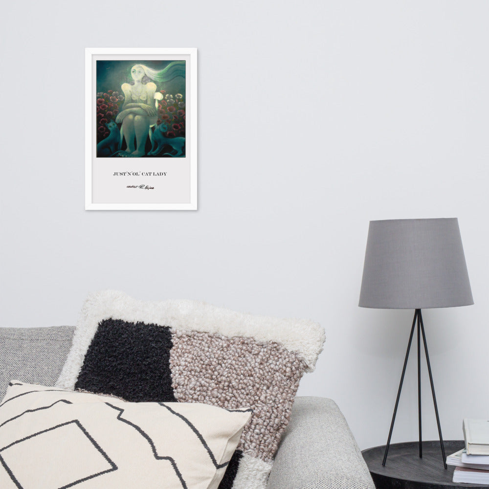 Fine Art print Visual art poster gicleé affishe from original oil painting Cat lady Framed