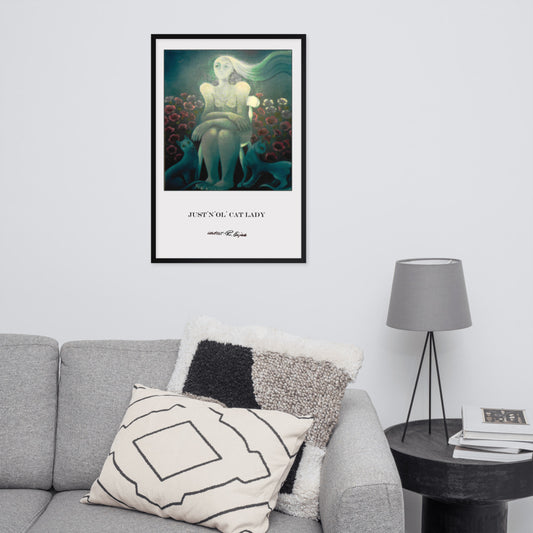 Fine Art print Visual art poster gicleé affishe from original oil painting Cat lady Framed
