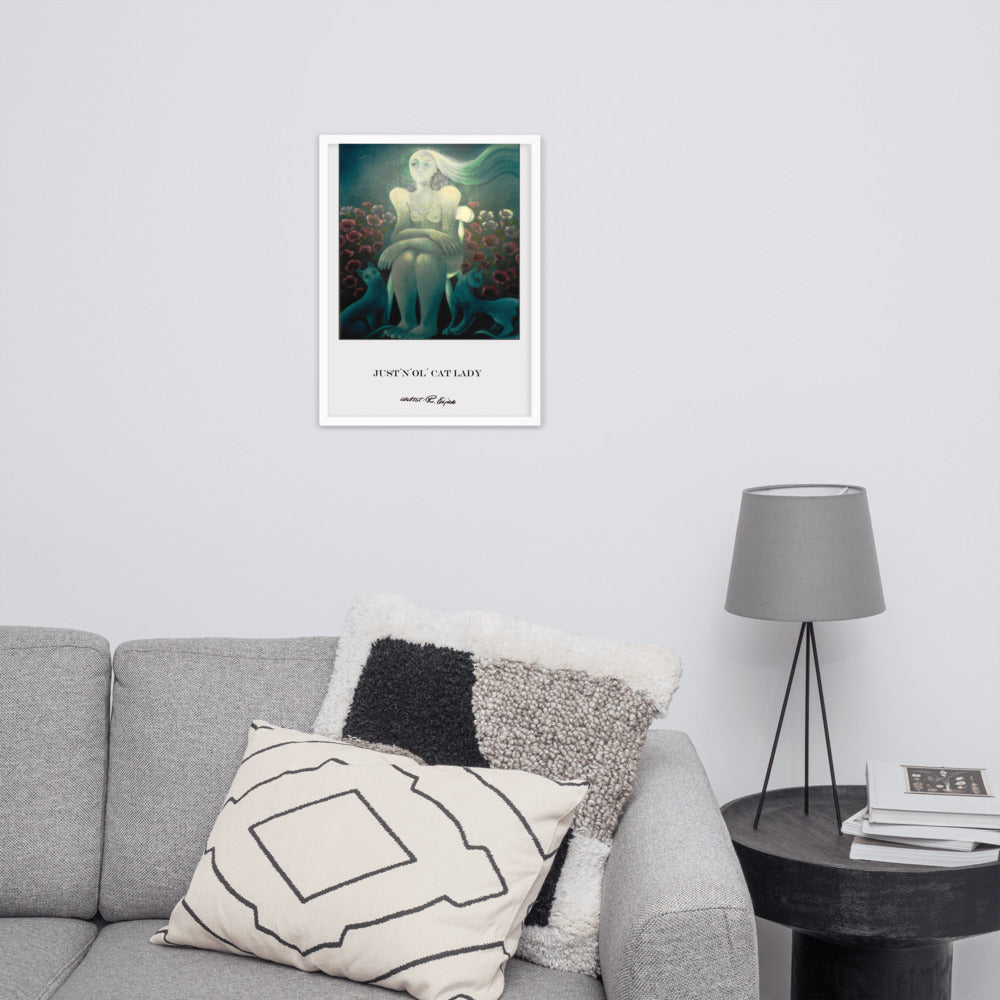 Fine Art print Visual art poster gicleé affishe from original oil painting Cat lady Framed