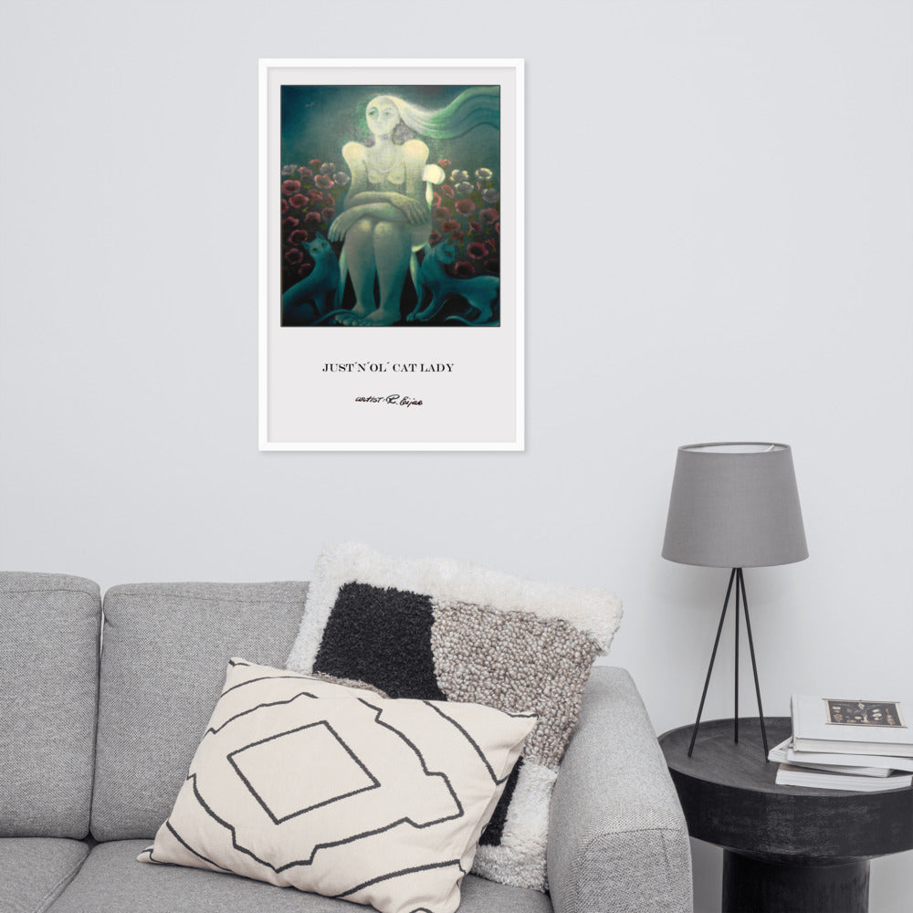 Fine Art print Visual art poster gicleé affishe from original oil painting Cat lady Framed